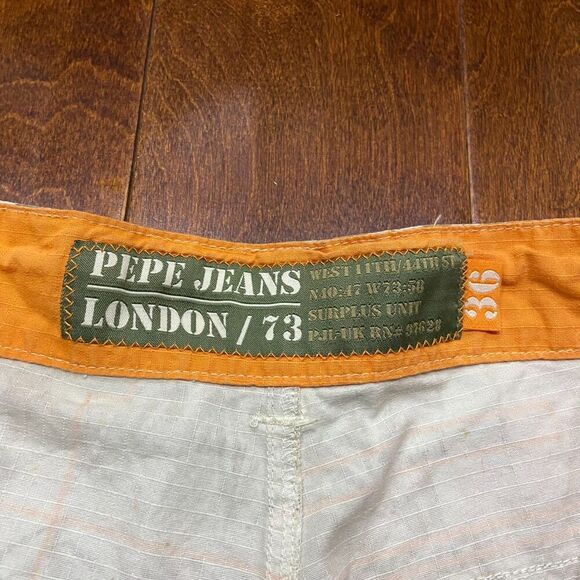 Pepe Jeans Vintage Y2K Tropical AOP Ripstop Shorts White Tan Green Men's Size 36 - Picture 7 of 9